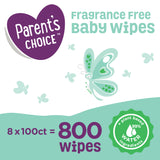 Parent's Choice Fragrance Free Baby Wipes, 8 Flip-Top Packs (800 Count)