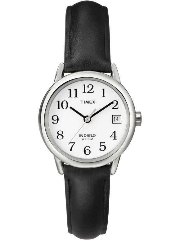 Timex Women's Easy Reader Date 25mm Black/Silver/White Leather Strap Watch