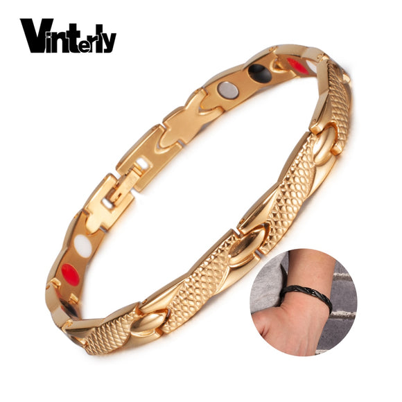 Vinterly Energy Magnetic Bracelet Men Gold-color Chain Health Bracelet Male Germanium Stainless Steel Magnetic Bracelets for Men