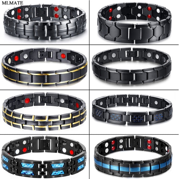 Men Women Magnetic Health Bracelet Black Titanium Steel Power Therapy 4in1 Magnets Negative Ions Germanium Bangles Drop Shipping