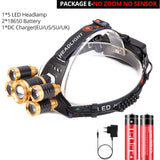 Most Powerful LED Headlight headlamp 5LED T6 Head Lamp Power Flashlight Torch head light 18650 battery Best For Camping, fishing