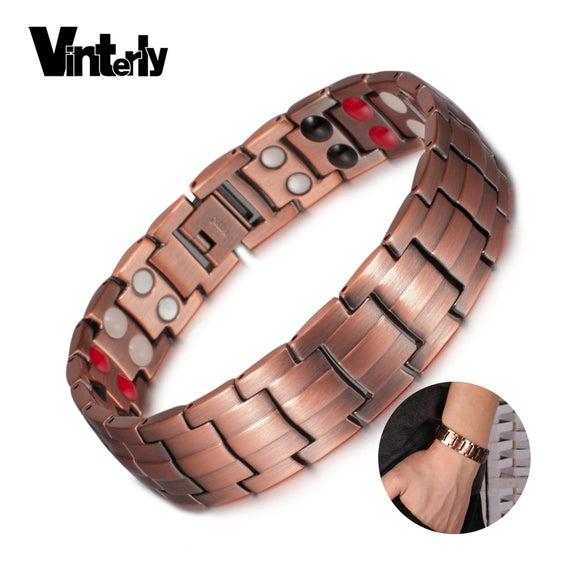 Vinterly Pure Copper Bracelet Men Energy Germanium Magnetic Bracelet Copper Vintage Hologram Chain & Link Bracelets for Men 2018