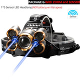 Most Powerful LED Headlight headlamp 5LED T6 Head Lamp Power Flashlight Torch head light 18650 battery Best For Camping, fishing