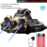 Most Powerful LED Headlight headlamp 5LED T6 Head Lamp Power Flashlight Torch head light 18650 battery Best For Camping, fishing