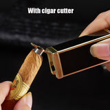 Double Blue Flame Gas Lighter with Cigar Cutter Spray Gun Torch Lighter Adjustable Windproof Cigarette Lighter for Men Gift