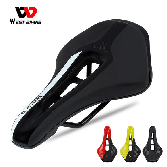 WEST BIKING Comfortable Bicycle Saddle MTB Mountain Road Bike Seat Soft PU Leather Hollow Cushion Bike Part Accessories